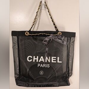CHANEL large Black Mesh Tote with Matching Pouch GWP NIP NWT